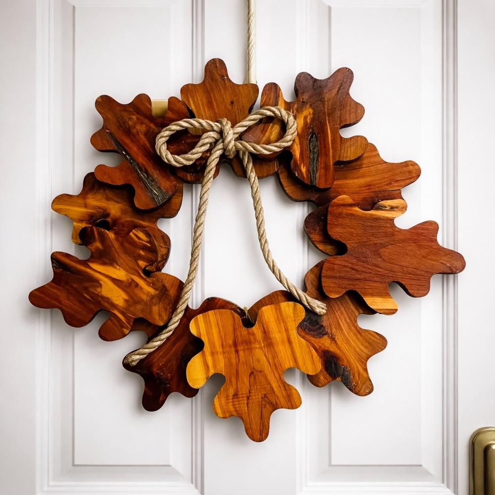 Rustic Wooden Oak Leaf Wreath Wall Decor Cottagecore Farmhouse Holiday